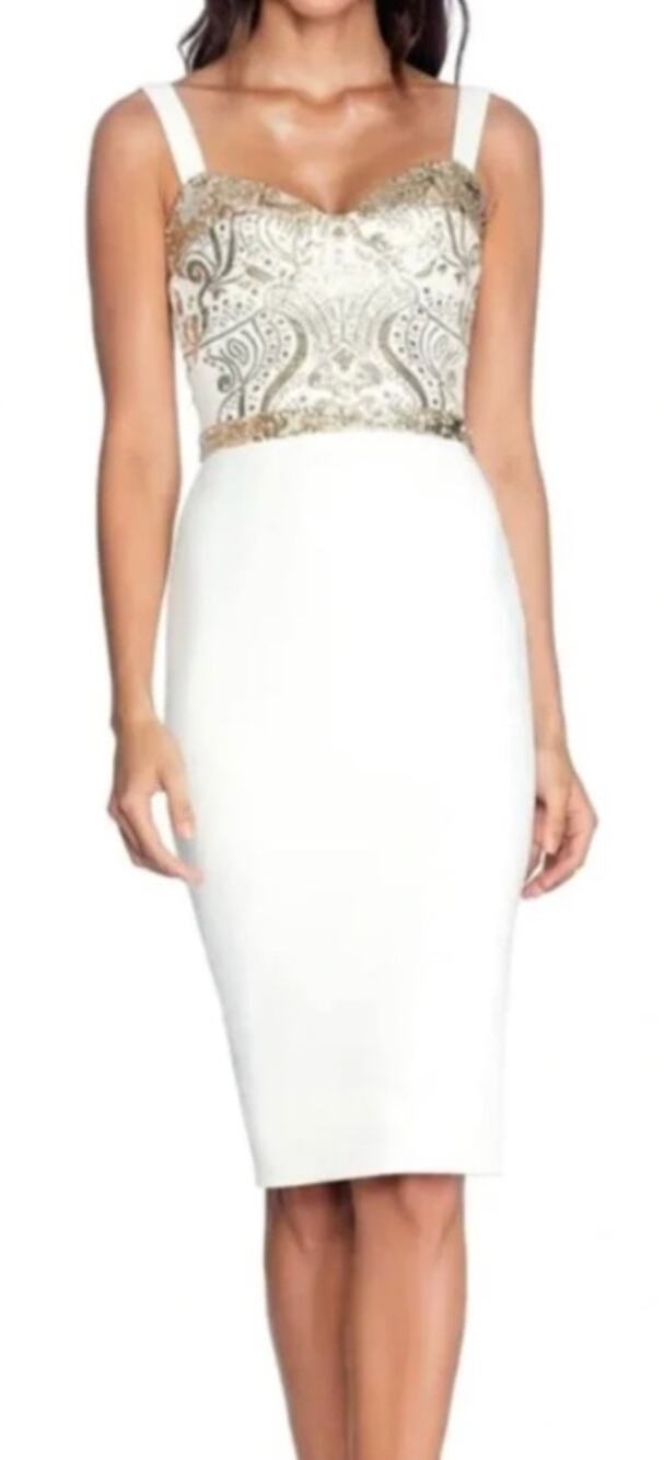 Dress The Population Dress Medium Silvia Sequin Ivory Gold Party Cocktail Chic